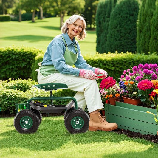 4-Wheel Rolling Garden Cart Work Seat-Blue W2B