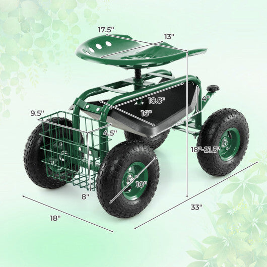 4-Wheel Rolling Garden Cart Work Seat-Blue W2B