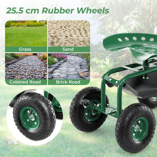 4-Wheel Rolling Garden Cart Work Seat-Blue W2B