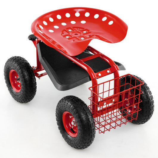 4-Wheel Rolling Garden Cart Work Seat-Blue W2B