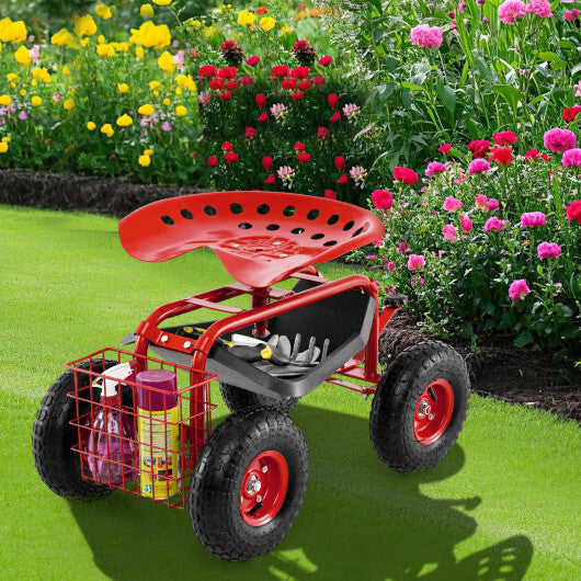 4-Wheel Rolling Garden Cart Work Seat-Blue W2B