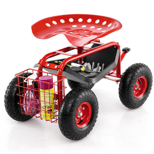 4-Wheel Rolling Garden Cart Work Seat-Blue W2B