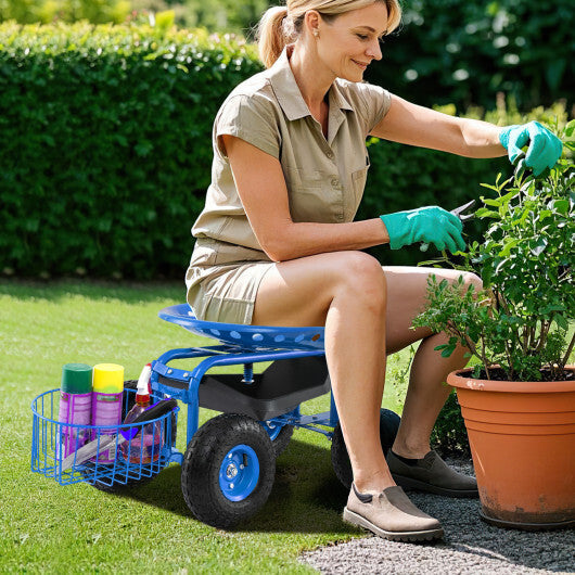 Heavy Duty Garden Cart with Tool Tray and 360 Swivel Seat-Green W2B