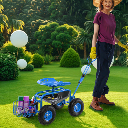 Heavy Duty Garden Cart with Tool Tray and 360 Swivel Seat-Green W2B