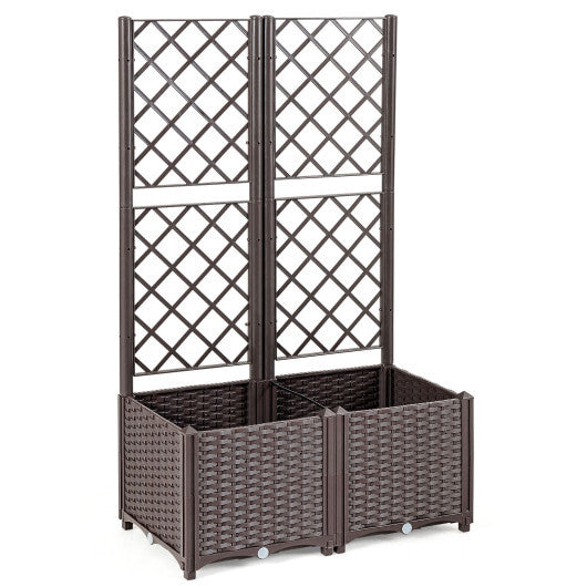 PE Rattan Raised Garden Bed with Trellis Planter Box for Climbing Plants-Brown - Color: Brown W2B