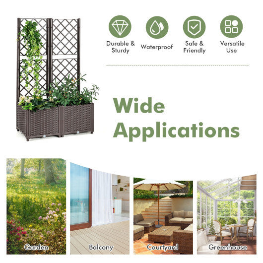 PE Rattan Raised Garden Bed with Trellis Planter Box for Climbing Plants-Brown - Color: Brown W2B