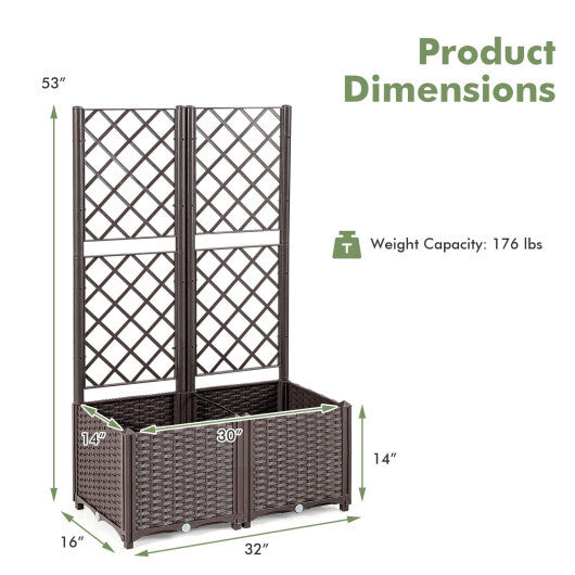 PE Rattan Raised Garden Bed with Trellis Planter Box for Climbing Plants-Brown - Color: Brown W2B