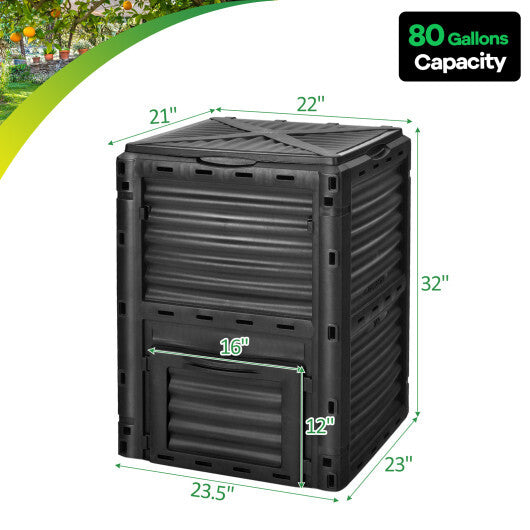 80-Gallon Outdoor Composter with Large Openable Lid and Bottom Exit Door-Green