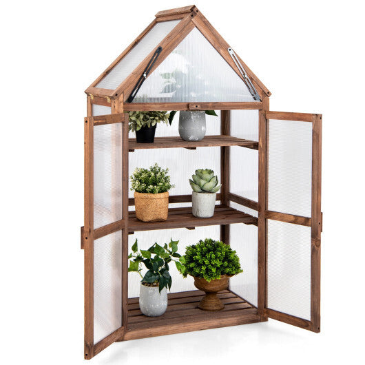 Cold Frame Mini Wooden Greenhouse for Vegetable and Flower-Brown W2B