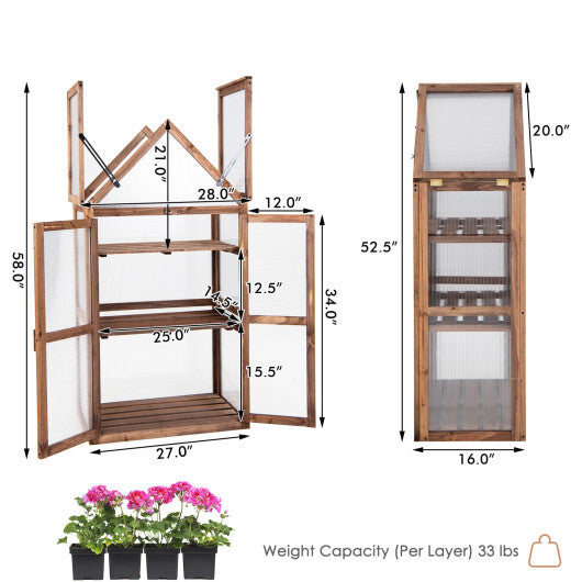 Cold Frame Mini Wooden Greenhouse for Vegetable and Flower-Brown W2B