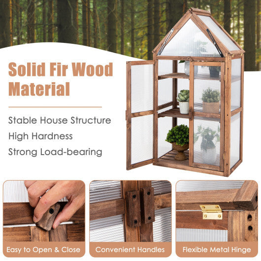 Cold Frame Mini Wooden Greenhouse for Vegetable and Flower-Brown W2B