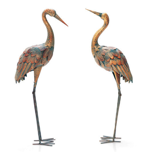 Set of 2 Crane Garden Statues Standing Metal Crane Sculptures Bird W2B