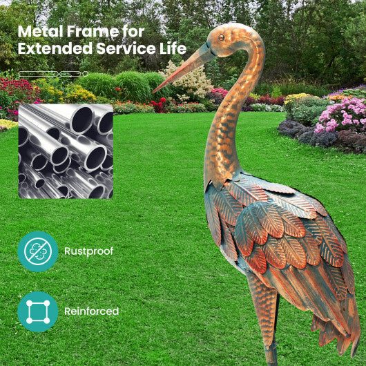Set of 2 Crane Garden Statues Standing Metal Crane Sculptures Bird W2B
