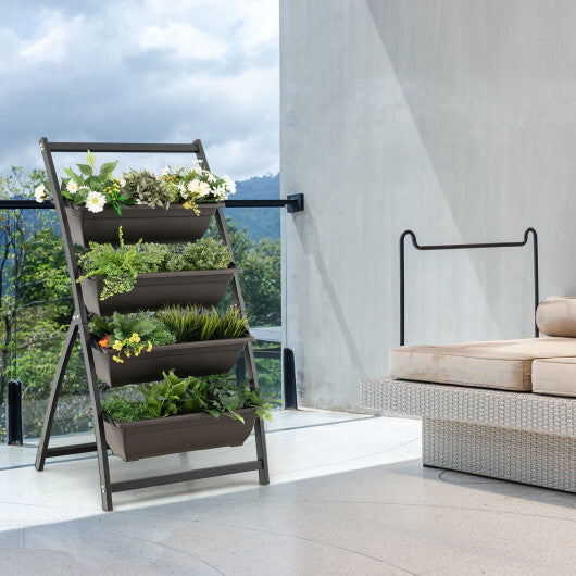 4-Tier Vertical Raised Garden Bed with 4 Containers and Drainage Holes-M W2B