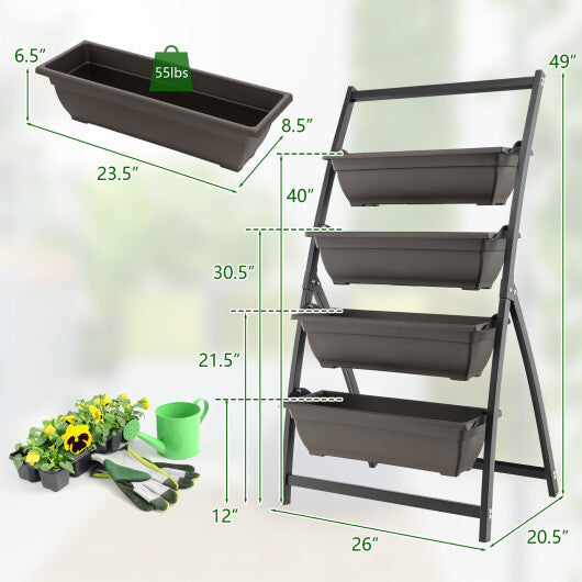 4-Tier Vertical Raised Garden Bed with 4 Containers and Drainage Holes-M W2B