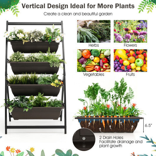 4-Tier Vertical Raised Garden Bed with 4 Containers and Drainage Holes-M W2B