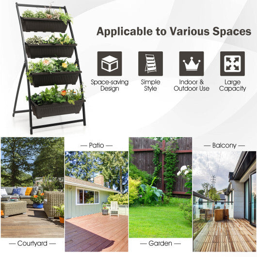 4-Tier Vertical Raised Garden Bed with 4 Containers and Drainage Holes-M W2B