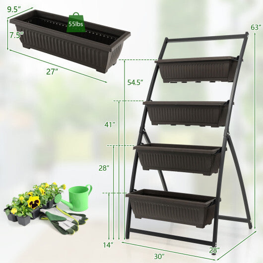 4-Tier Vertical Raised Garden Bed with 4 Containers and Drainage Holes-M W2B