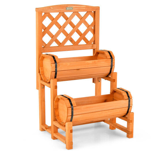 2-Tier Raised Garden Bed with 2 Cylindrical Planter Boxes and Trellis-Orange W2B