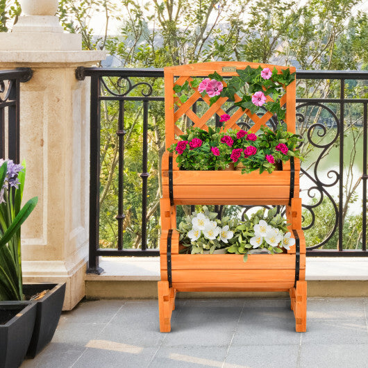2-Tier Raised Garden Bed with 2 Cylindrical Planter Boxes and Trellis-Orange W2B