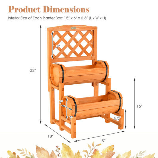 2-Tier Raised Garden Bed with 2 Cylindrical Planter Boxes and Trellis-Orange W2B