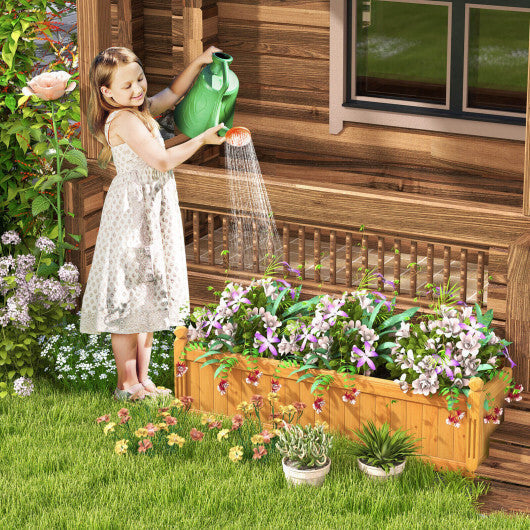 Wooden Rectangular Garden Bed with Drainage System-Natural W2B