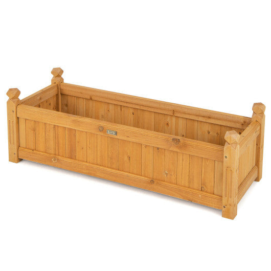 Wooden Rectangular Garden Bed with Drainage System-Natural W2B