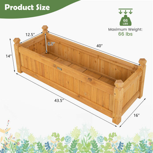 Wooden Rectangular Garden Bed with Drainage System-Natural W2B