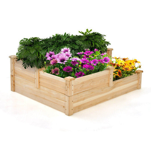 3-Tier Wooden Raised Garden Bed with Open-Ended Base-Natural W2B