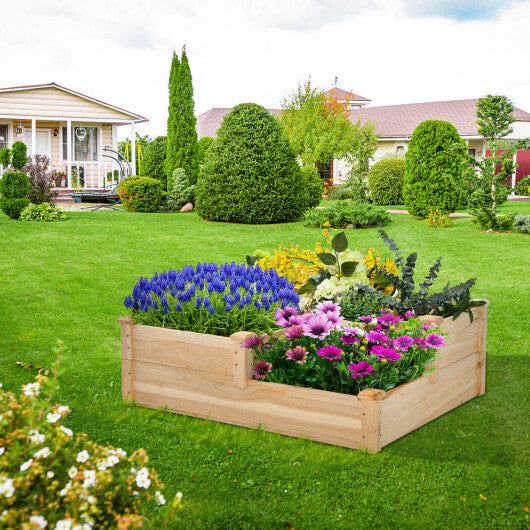 3-Tier Wooden Raised Garden Bed with Open-Ended Base-Natural