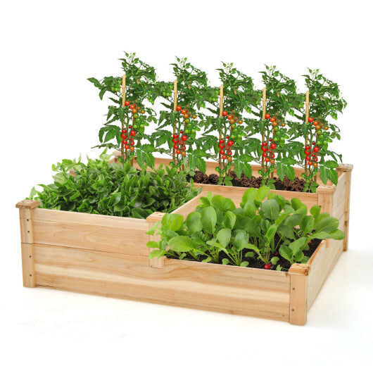 3-Tier Wooden Raised Garden Bed with Open-Ended Base-Natural W2B