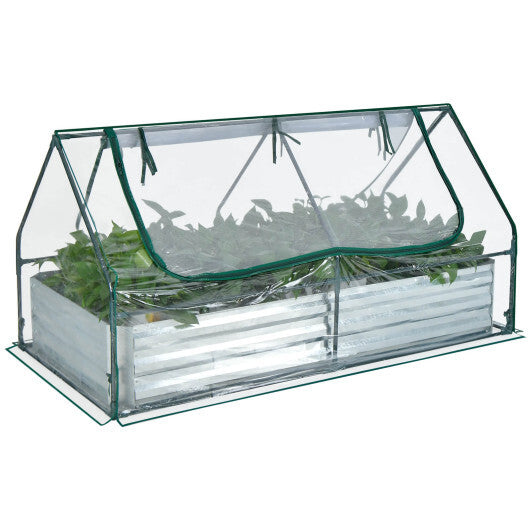 6 x 3 x 3 Feet Galvanized Raised Garden Bed with Greenhouse-Silver W2B