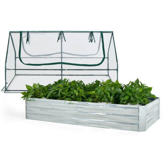 6 x 3 x 3 Feet Galvanized Raised Garden Bed with Greenhouse-Silver W2B