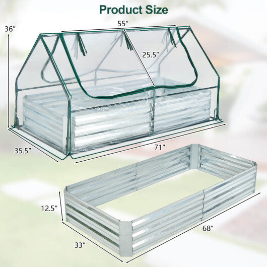 6 x 3 x 3 Feet Galvanized Raised Garden Bed with Greenhouse-Silver W2B