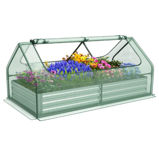 6 x 3 x 3 Feet Galvanized Raised Garden Bed with Greenhouse-Silver W2B