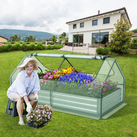 6 x 3 x 3 Feet Galvanized Raised Garden Bed with Greenhouse-Silver W2B