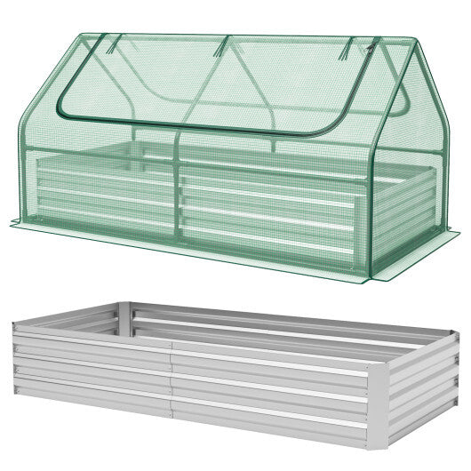 6 x 3 x 3 Feet Galvanized Raised Garden Bed with Greenhouse-Silver W2B