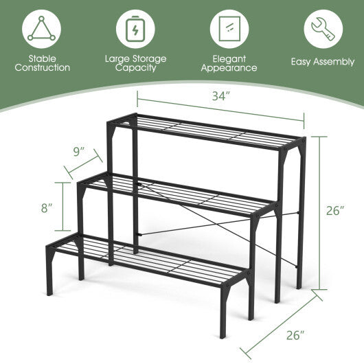 Outdoor 3 Tier Metal Plant Stand with Heavy Duty Rack for Multiple Use W2B