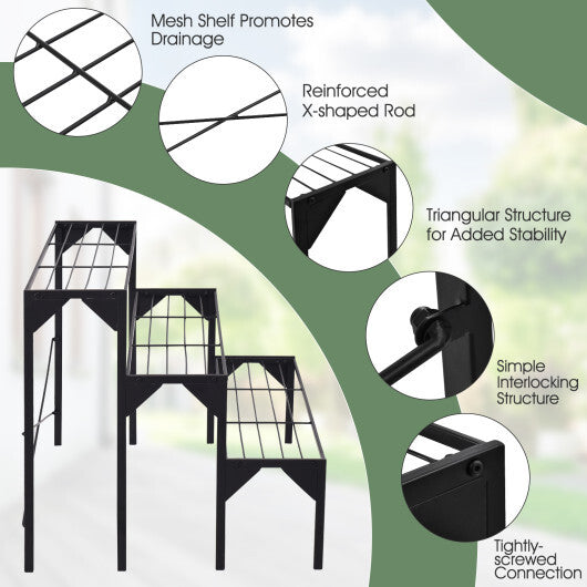 Outdoor 3 Tier Metal Plant Stand with Heavy Duty Rack for Multiple Use W2B
