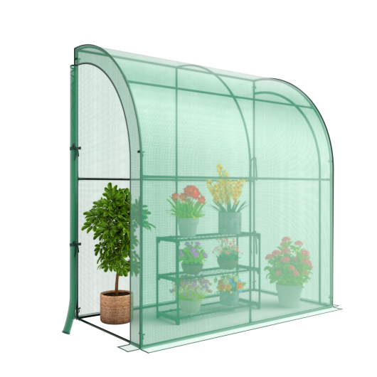 7 x 3.5 x 7 Feet Lean-to Greenhouse with Flower Rack W2B