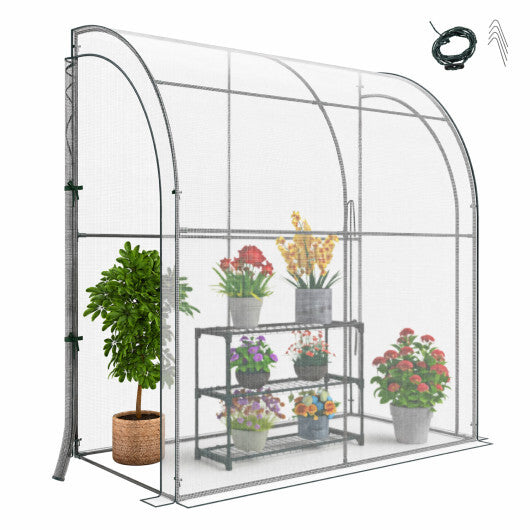 7 x 3.5 x 7 Feet Lean-to Greenhouse with Flower Rack-White W2B