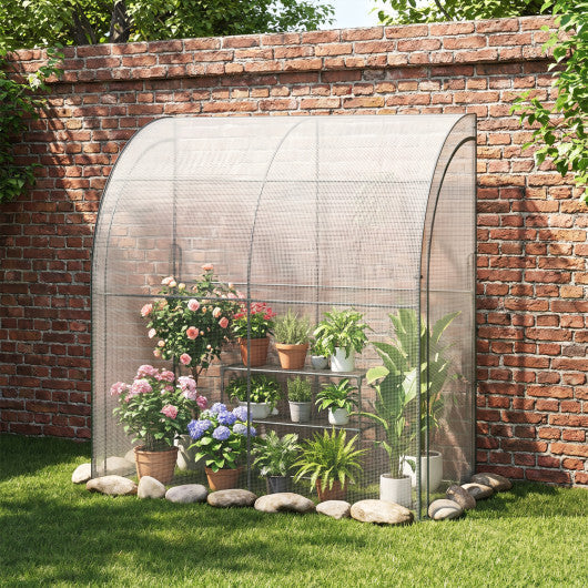 7 x 3.5 x 7 Feet Lean-to Greenhouse with Flower Rack-White W2B