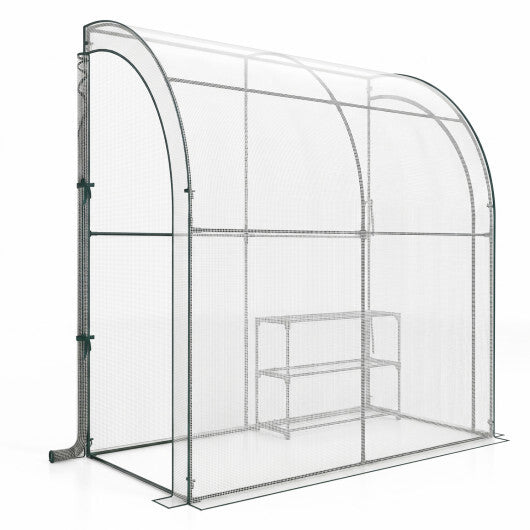 7 x 3.5 x 7 Feet Lean-to Greenhouse with Flower Rack-White W2B