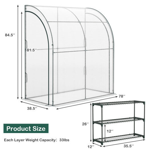7 x 3.5 x 7 Feet Lean-to Greenhouse with Flower Rack-White W2B