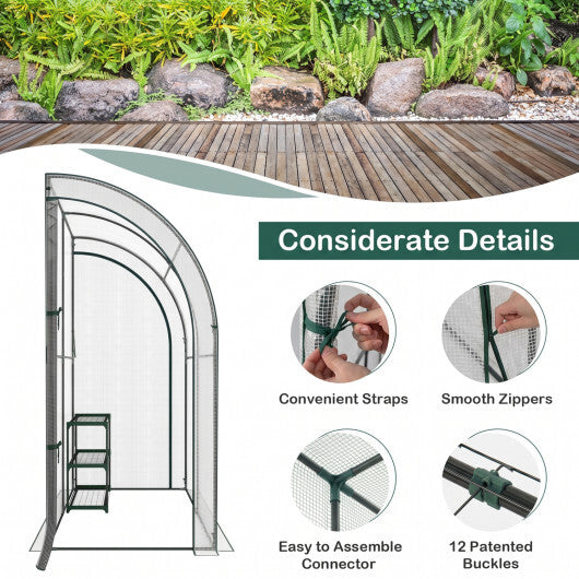 7 x 3.5 x 7 Feet Lean-to Greenhouse with Flower Rack-White W2B
