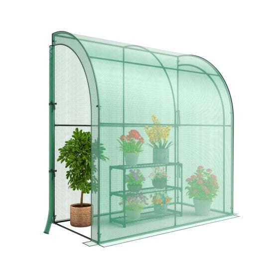 7 x 3.5 x 7 Feet Lean-to Greenhouse with Flower Rack-White W2B