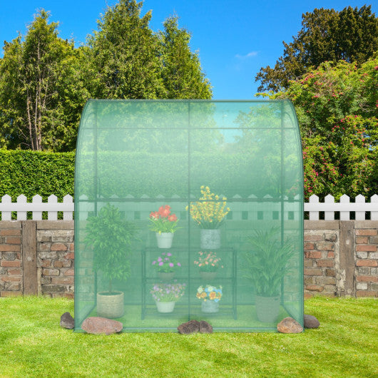 7 x 3.5 x 7 Feet Lean-to Greenhouse with Flower Rack-White W2B