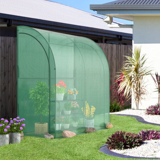 7 x 3.5 x 7 Feet Lean-to Greenhouse with Flower Rack-White W2B