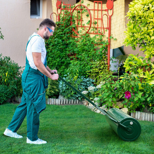 Metal Lawn Roller with Detachable Gripping Handle-Green W2B