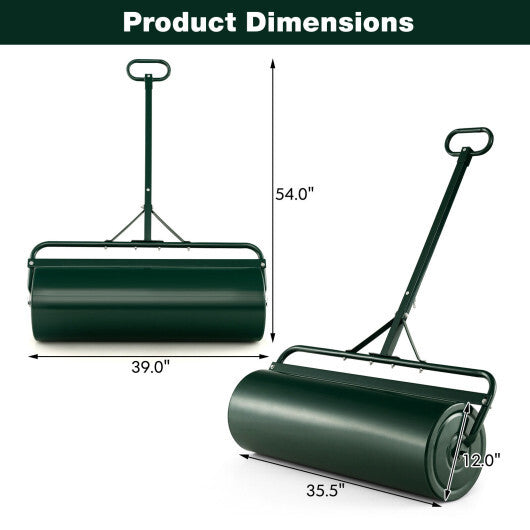 Metal Lawn Roller with Detachable Gripping Handle-Green W2B